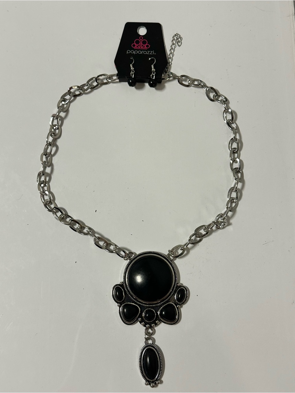 paparazzi Silver Black Pendant Necklace with Dangle Accents